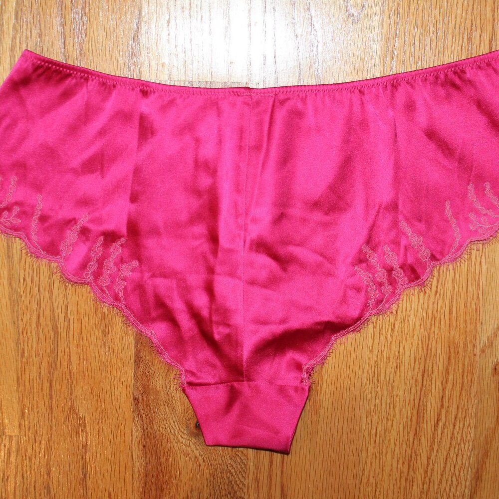 Carine Gilson panty Medium hot pink Chantilly lace trim stretch silk satin NWOT - Picture 5 of 11